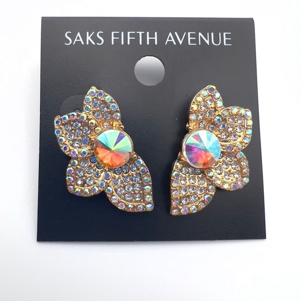 Saks Fifth Avenue Gold flower Earrings with Multicolor Crystals - Picture 4 of 4